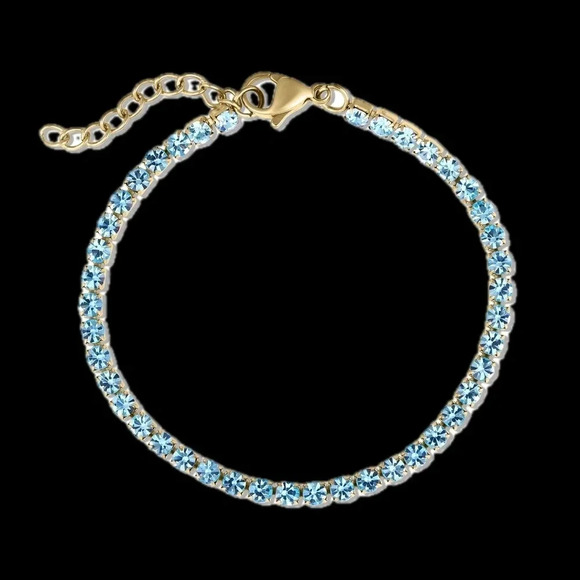 Blue Aquamarine CZ 18K Gold Stainless Steel Tennis Bracelet March Birthstone - Picture 4 of 6